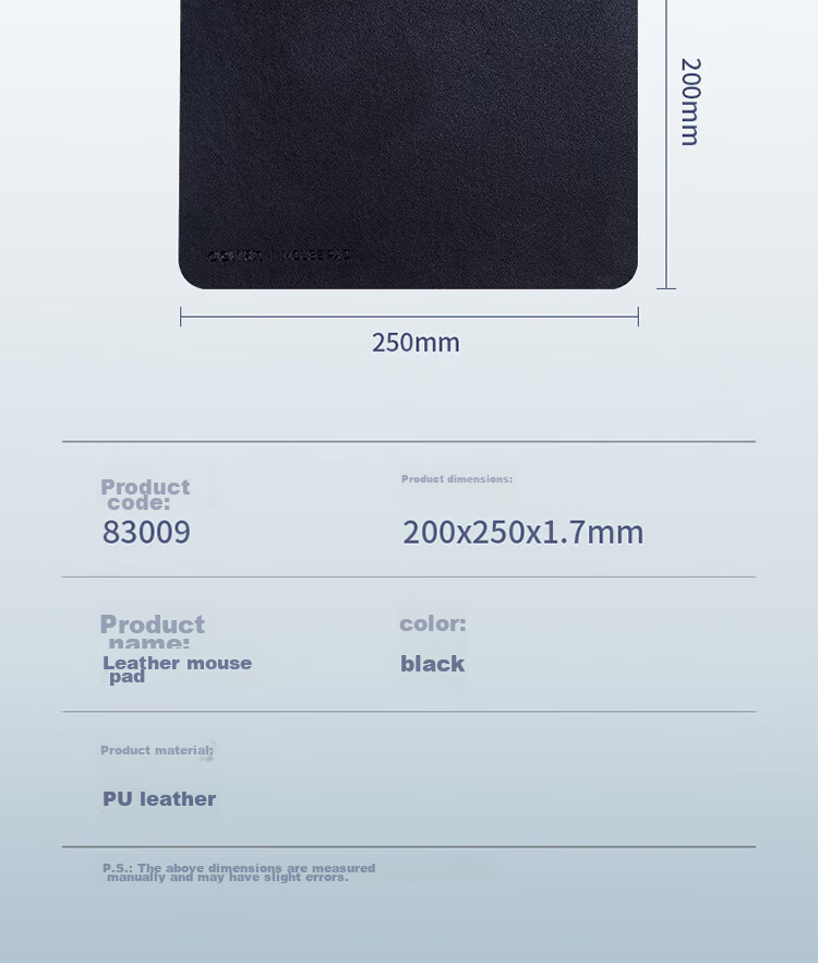 Deli 250*200mm Wear-Resistant PU Leather Mouse Pad, Suitable for Office And Gaming, Office Supplies, Black 83009 14