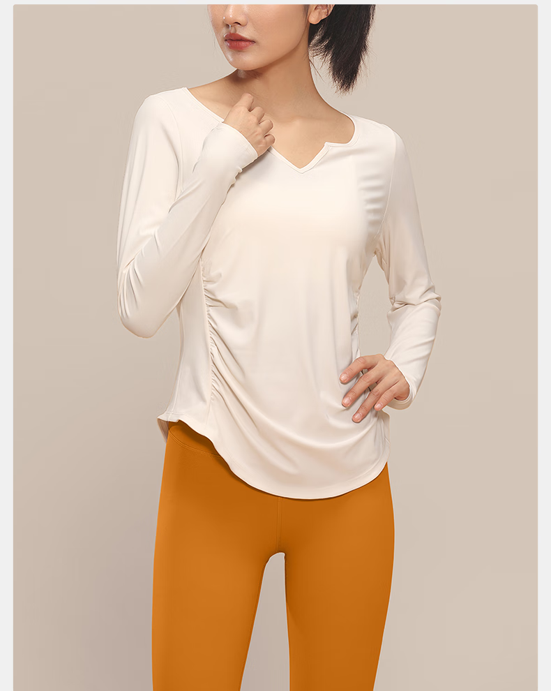 VFU Xiaomanyao Yoga Top, Long Sleeve Women's Quick-Dry Sun Protection Fitness Workout Shirt, Pilates Cover-Up, Autumn, Yellow Peach Color, Size L 20