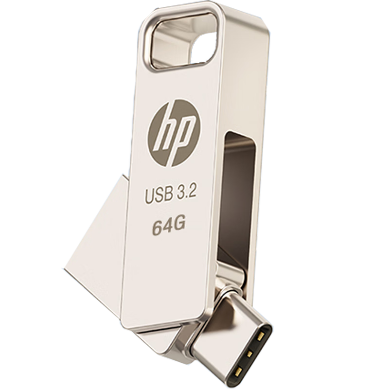 HP 64GB Type-C USB3.2 Gen1 Dual-Interface Flash Drive X206c, All-Metal Design, Compatible with Phones And Computers, Multifunctional USB Drive for Study And Office Use
