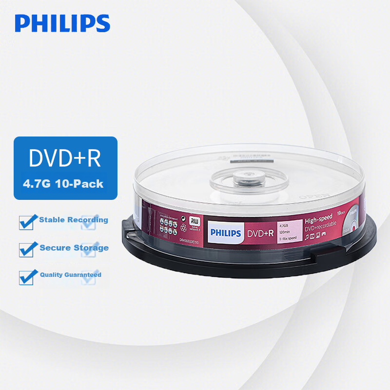 PHILIPS DVD+R Discs/recordable Discs Blank Discs Recordable Discs Optical Discs 16x Speed 4.7GB 10 Pieces in A Barrel