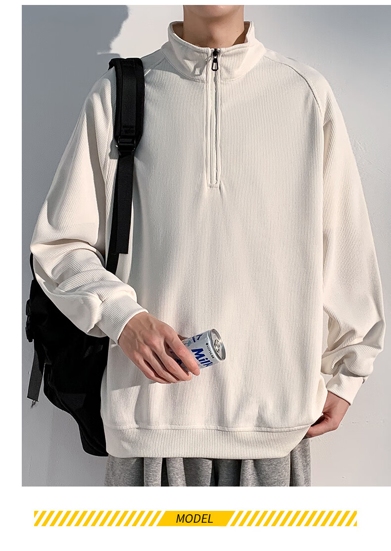 Homlean American-Style High-Quality Hoodie for Men, Autumn Loose-Fit Trendy Pullover Stand-Collar Half-Zip Base Layer HM06 Gray L 16