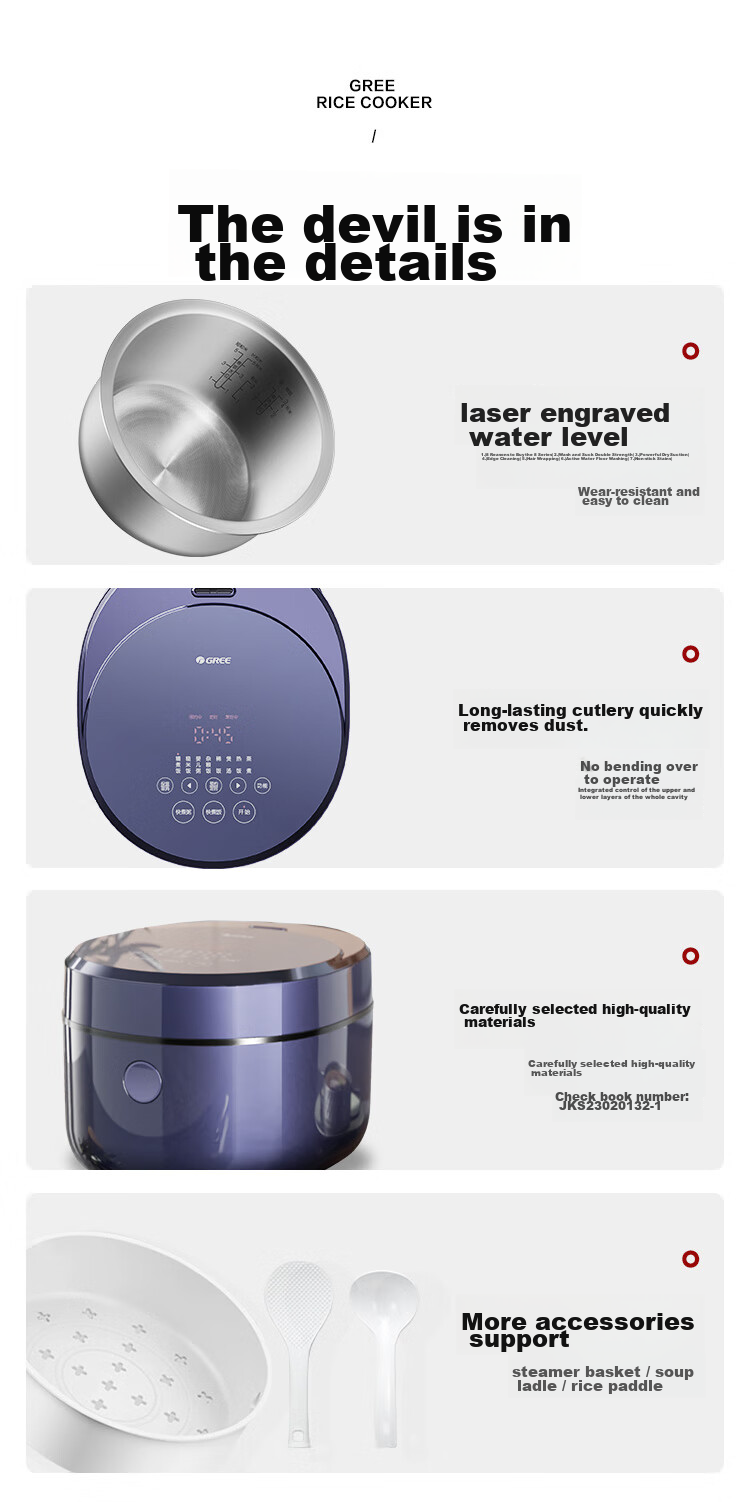 GREE Rice Cooker for Home Use, 2-3 People Capacity, Non-Coated 316L Stainless Steel Inner Pot, 3L Small Size, IH Heating, Multi-Functional Porridge And Firewood Rice Cooking, Model 3018C, Recommended by Dong Jie 14