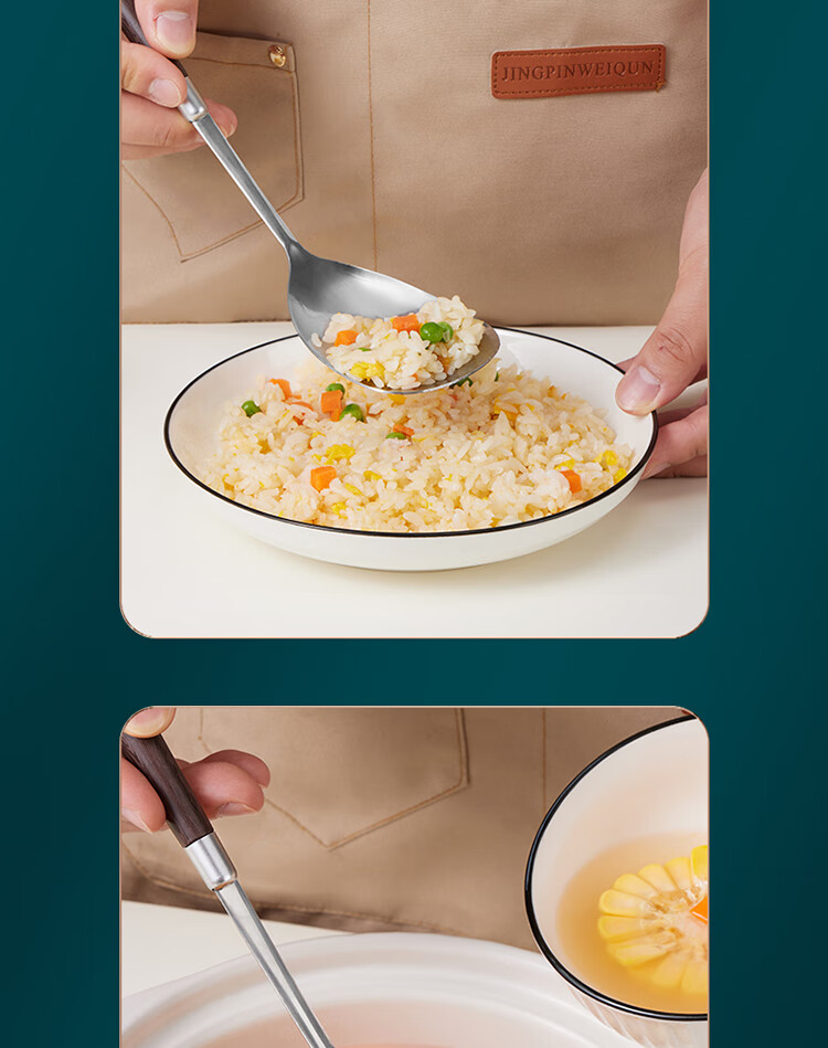 BJ Stainless Steel Spatula, Cooking Spatula, Small Soup Ladle, Small Pot Spatula, Wood-Handle Heat-Resistant Baby Food Tools, 2-Piece Set 9