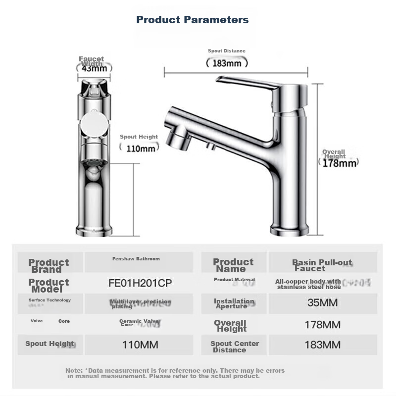FAENZA Bathroom Sink Faucet, Multifunctional Pull-Out Design, for Face Washing Basin And Countertop, Hot And Cold Water Tap, Model 201CP