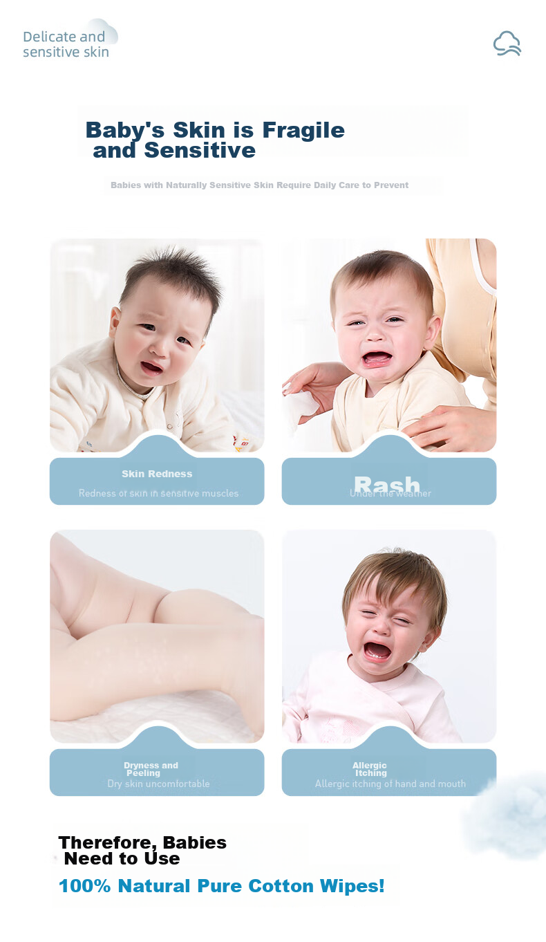 Deyou Baby Cotton Soft Wipes, Pure Cotton Dry And Wet Use Facial Tissues, Baby Gentle Paper Towels, Disposable Face Wipes, 80 Sheets Per Pack, 10 Packs 2