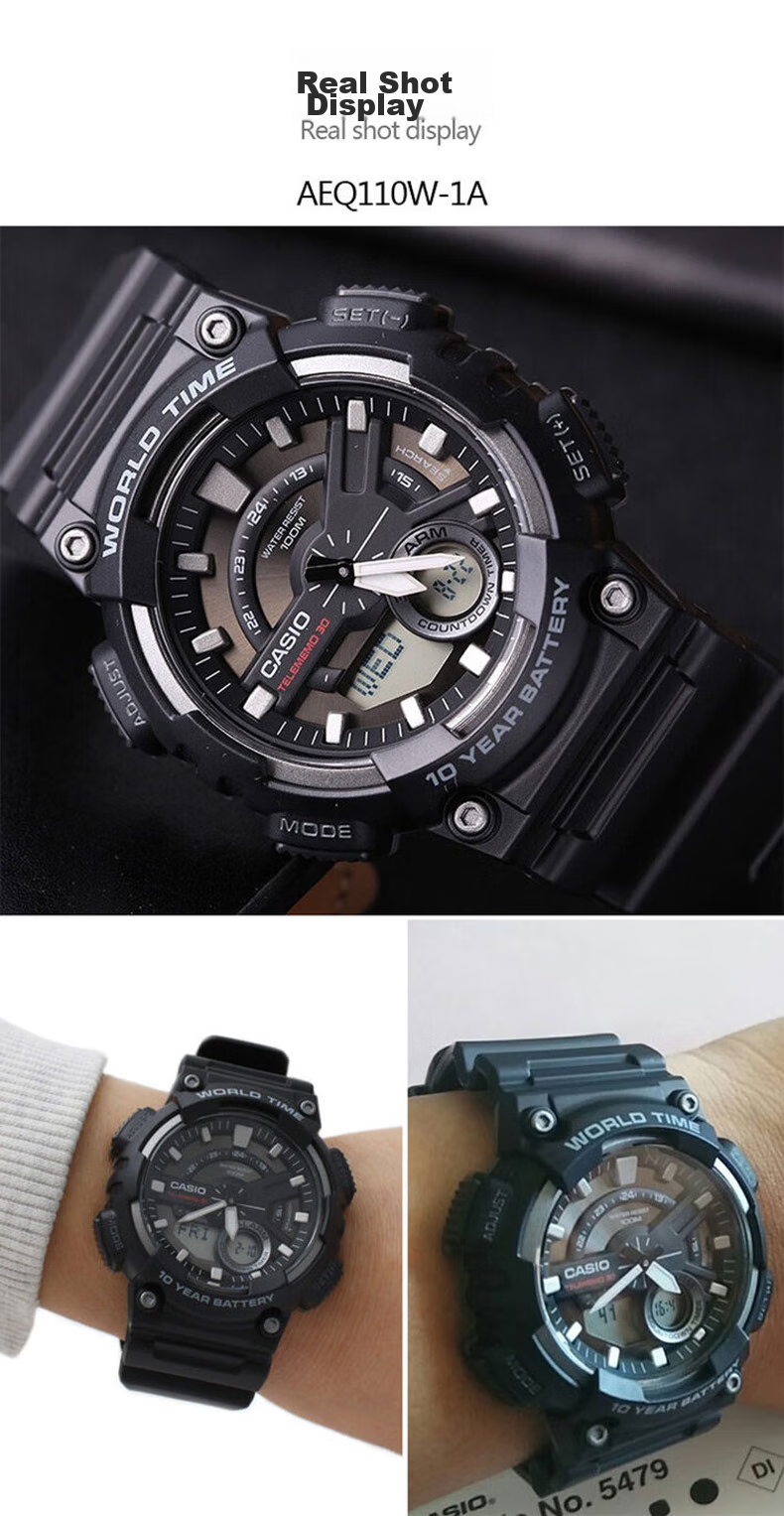 Casio Men's Sports Multifunctional Dual Display Waterproof Solar-Powered Electronic Watch, Student Gift AEQ-110W 15