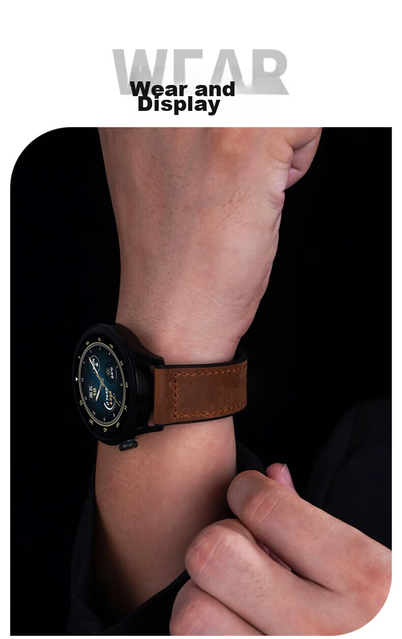 KOVOL Compatible with Huawei Watch Bands for Watch5/4/3/GT6/5/5Pro/4/3/pro, Crazy Horse Pattern Genuine Magnetic Clasp, Honor Universal 46mm Dial Leather Strap | Black 21