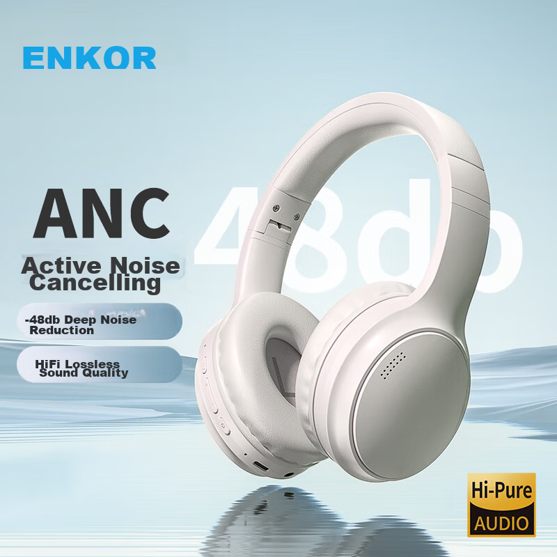ENKOR EW28 Active Noise-Cancelling Wireless Bluetooth Headphones with Long Battery Life And High Sound Quality for Mobile Phones, Computers, Gaming, Online Classes, Music And Entertainment