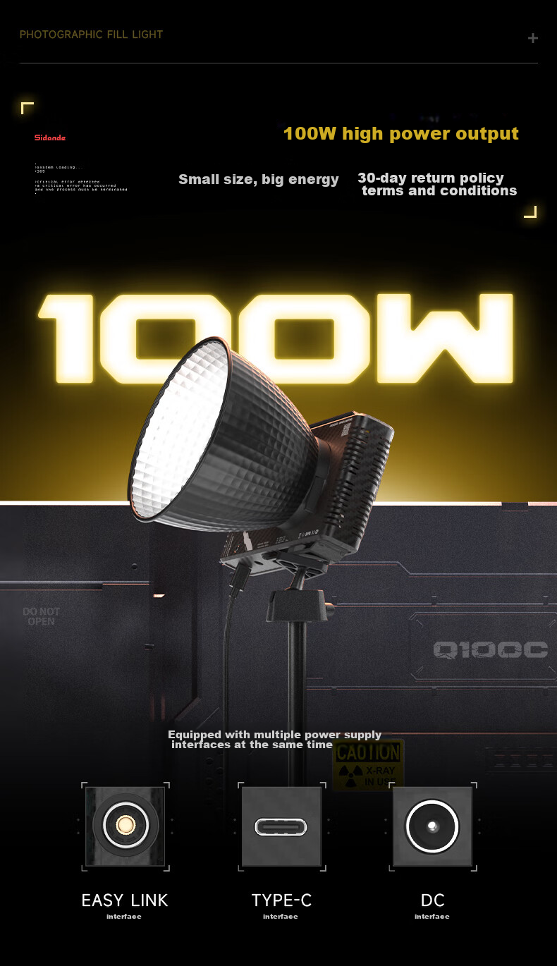 Sidande Q100C Photography Fill Light, 100W Full Color RGB Portable Continuous Lighting, Soft Light Pocket Light, Professional Outdoor Video Shooting, GaN Video Light, Portrait Light Set 7