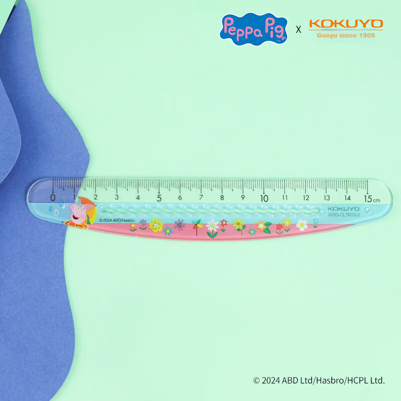 KOKUYO Peppa Pig Collaboration Series, 15cm Wavy Ruler, Transparent Scale, Safe without Sharp Edges, Convenient Marking, Blue, 1 Piece, WSG-CL7M15
