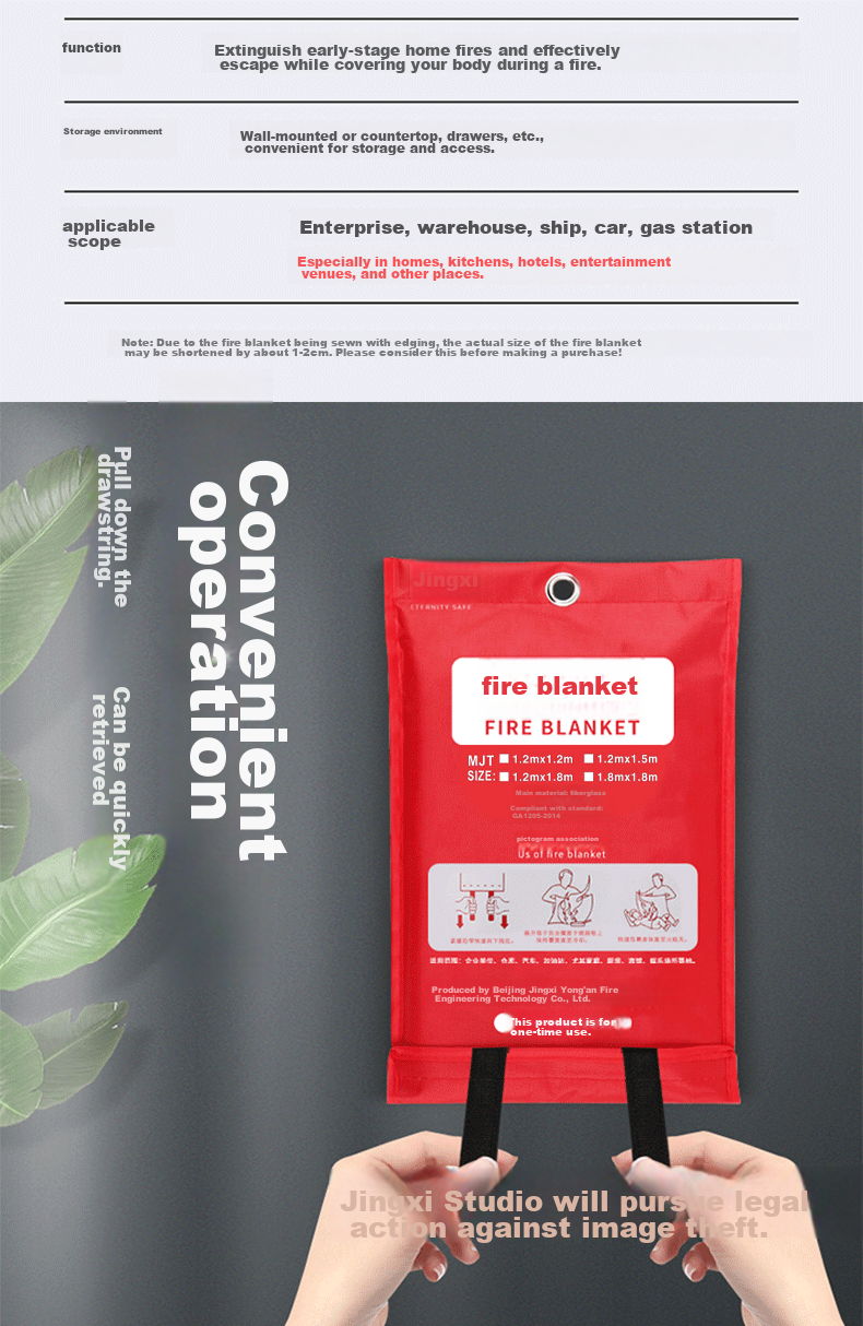 JINGXI Fire Blanket, Fiberglass Fire-Resistant Mat, for Home Kitchen And Canteen Use, Bagged Escape Blanket, 1.8m X 1.8m Extra Large Size 9