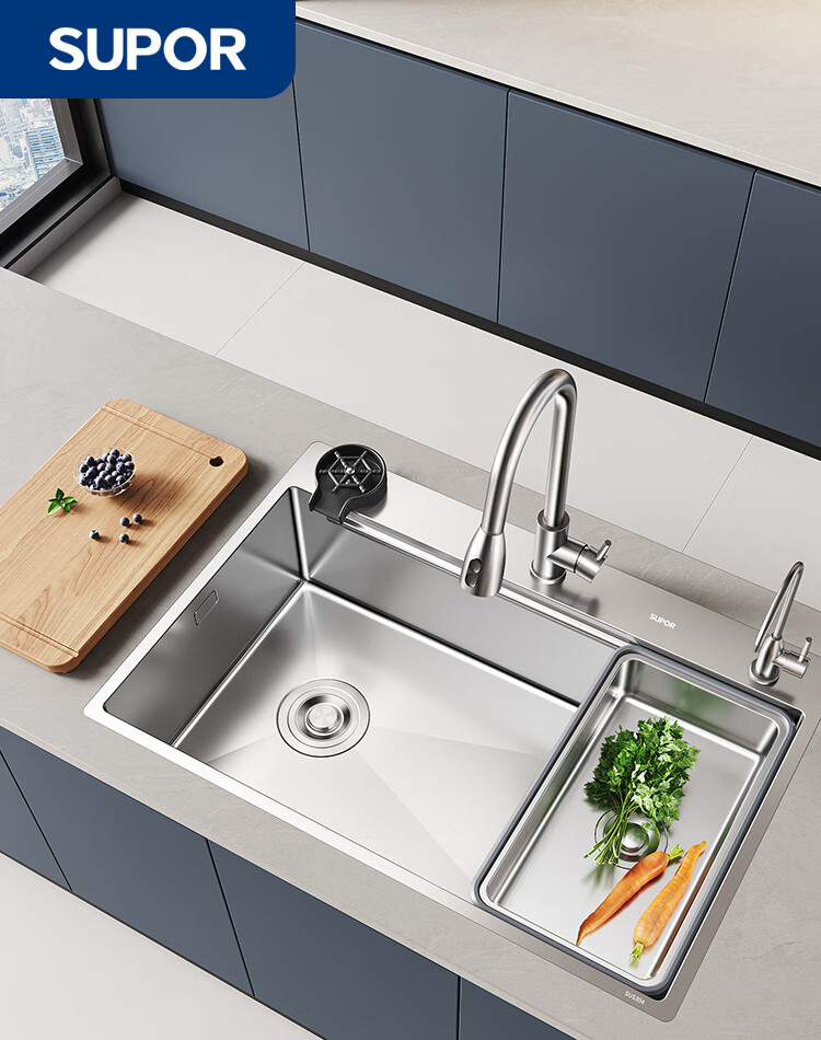 SUPOR 304 Stainless Steel Single Bar Large Single Groove Sink, Kitchen Washbasin for Washing Hands And Vegetables 5