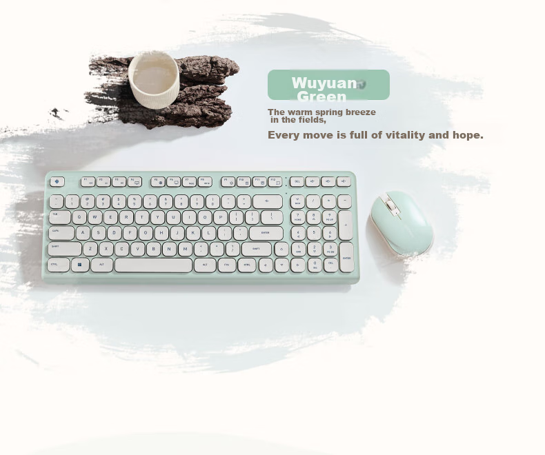 CHERRY DW2380 Wireless Keyboard And Mouse Combo Upgraded Version, 98-Key Quiet Membrane Keyboard, Mouse for Laptop, Cute Design for Girls, External, Wuyuan Gree 4