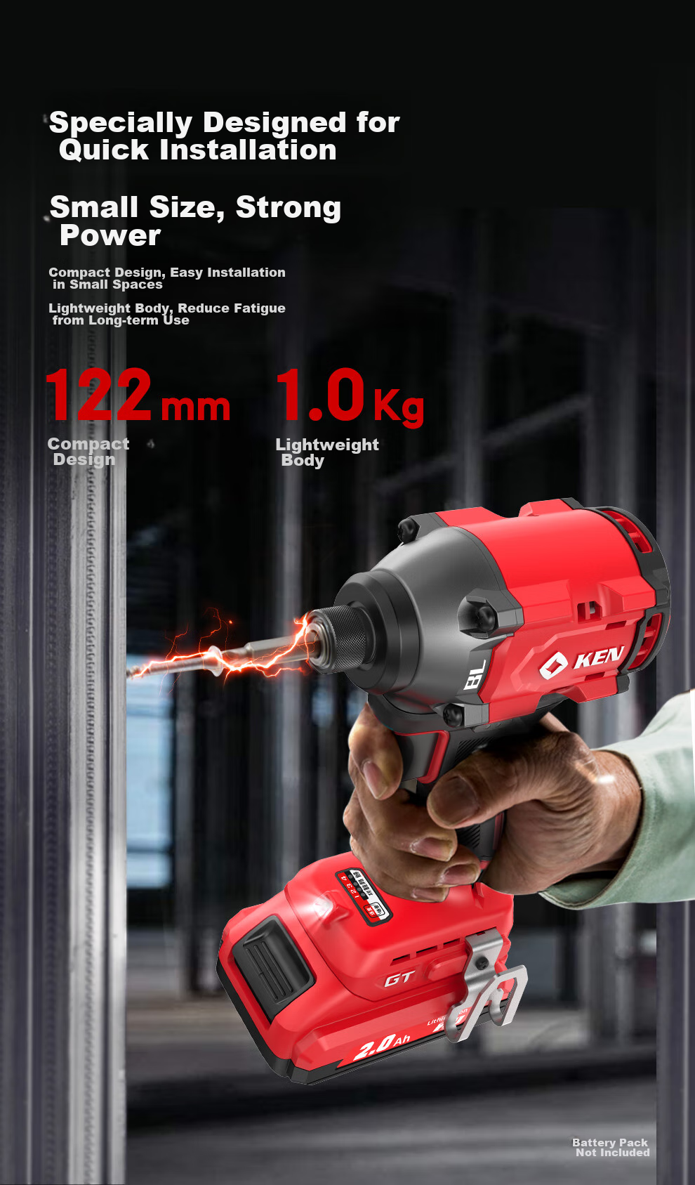 KEN 20V Brushless Lithium-Ion Impact Driver, 6720 Cordless Screwdriver, 230 N·m High Torque Electric Screwdriver 8