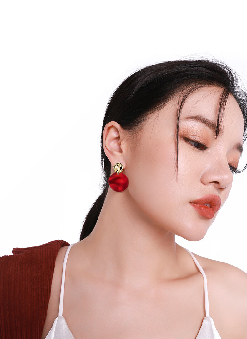 Qlady Red Earrings for Women, 2026 New Year Vintage Hong Kong Style Elegant Silver Stud Earrings, Women's Hoop Elegant Ear Jewelry, Gift 2