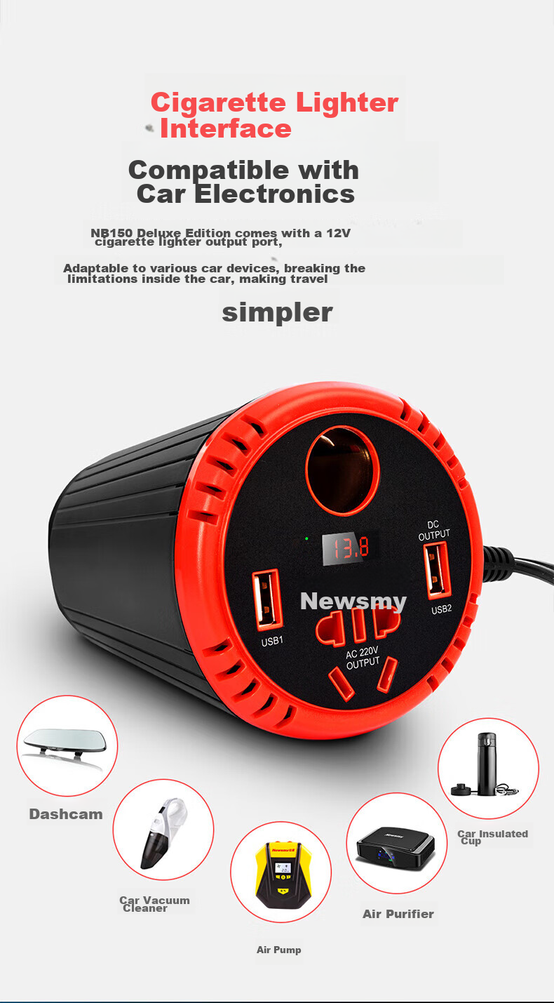 Newsmy Pure Sine Wave Car Power Inverter, 150W Charger, 12V to 220V Converter, Power Socket, NB150 Deluxe Versio 7