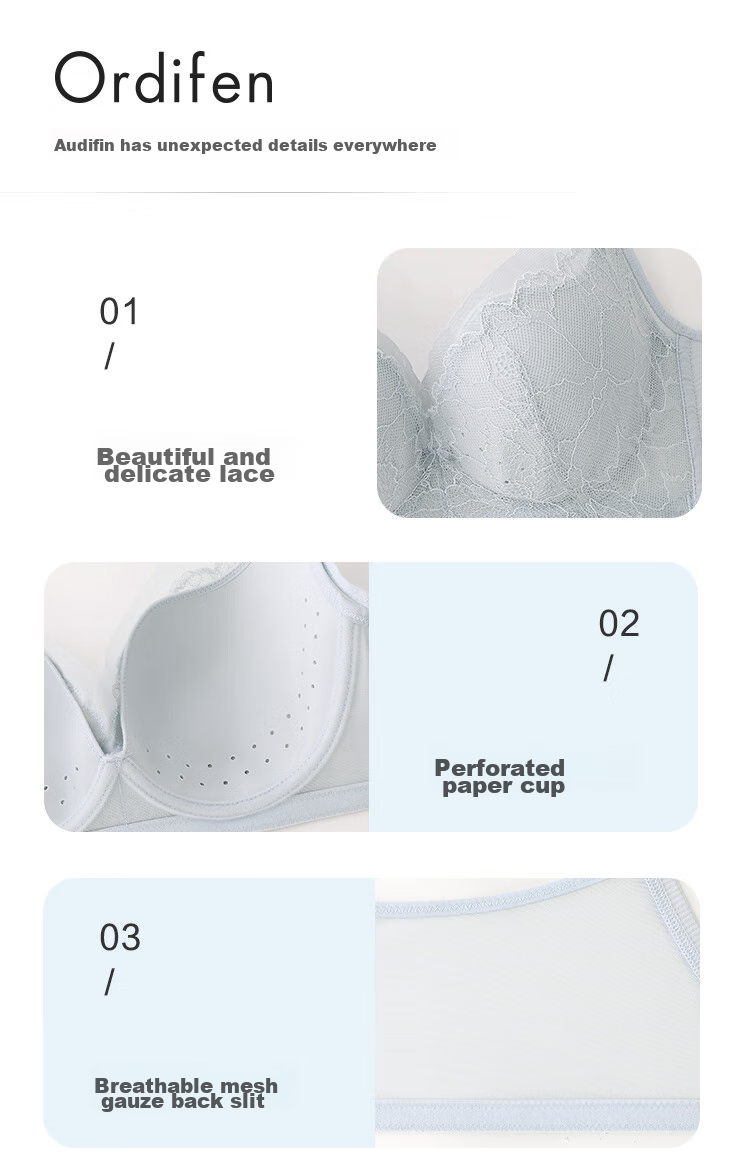 Ordifen 26 New Women's Underwear, Lightweight, Slimming, Perforated Cups, Breathable, Soft Wireless, Seamless, Low-Collar Bra Set XB4206 9