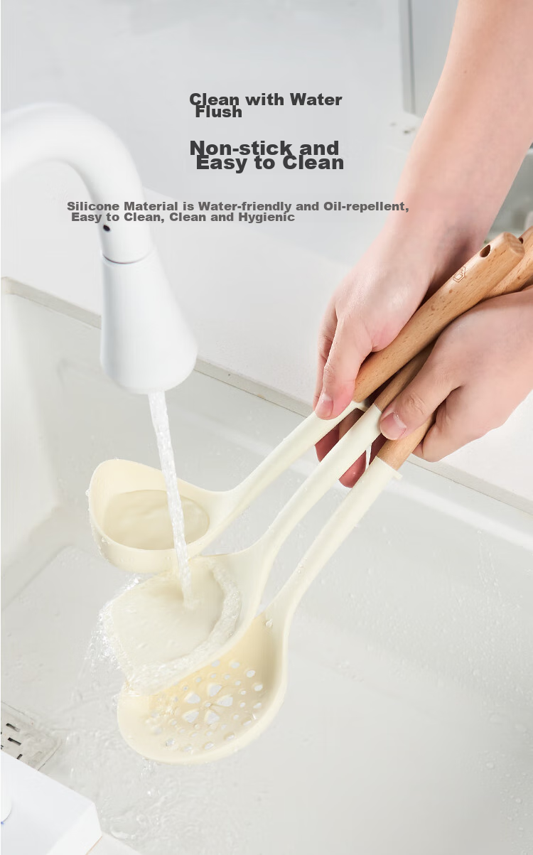 JD Original Spatula, Ladle, And Soup Spoon Set for Non-Stick Pans with Beech Wood Handles [Antibacterial Silicone] Three-Piece Spatula Set 12