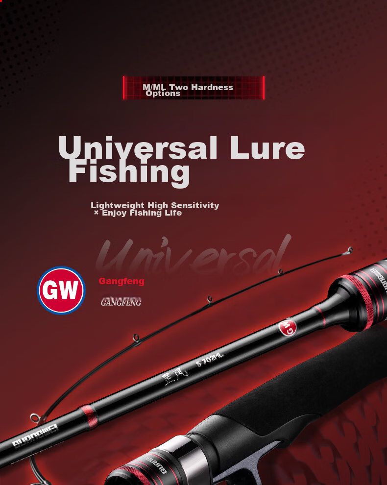 GW Gangfeng Lure Rod Straight Handle, 2.4 Meters, M Action, Spinning Reel, Fuji O-Ring, for Bass, Mandarin Fish, Topmouth Culter, Lure Rod Set 1