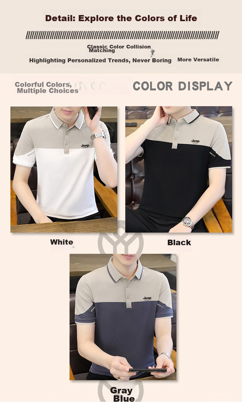 JEEP SPIRIT Short-Sleeve T-Shirt, Summer Polo Shirt, Business Casual Trendy Collared Half-Sleeve Shirt, Breathable, Gray-Blue, Size M 8