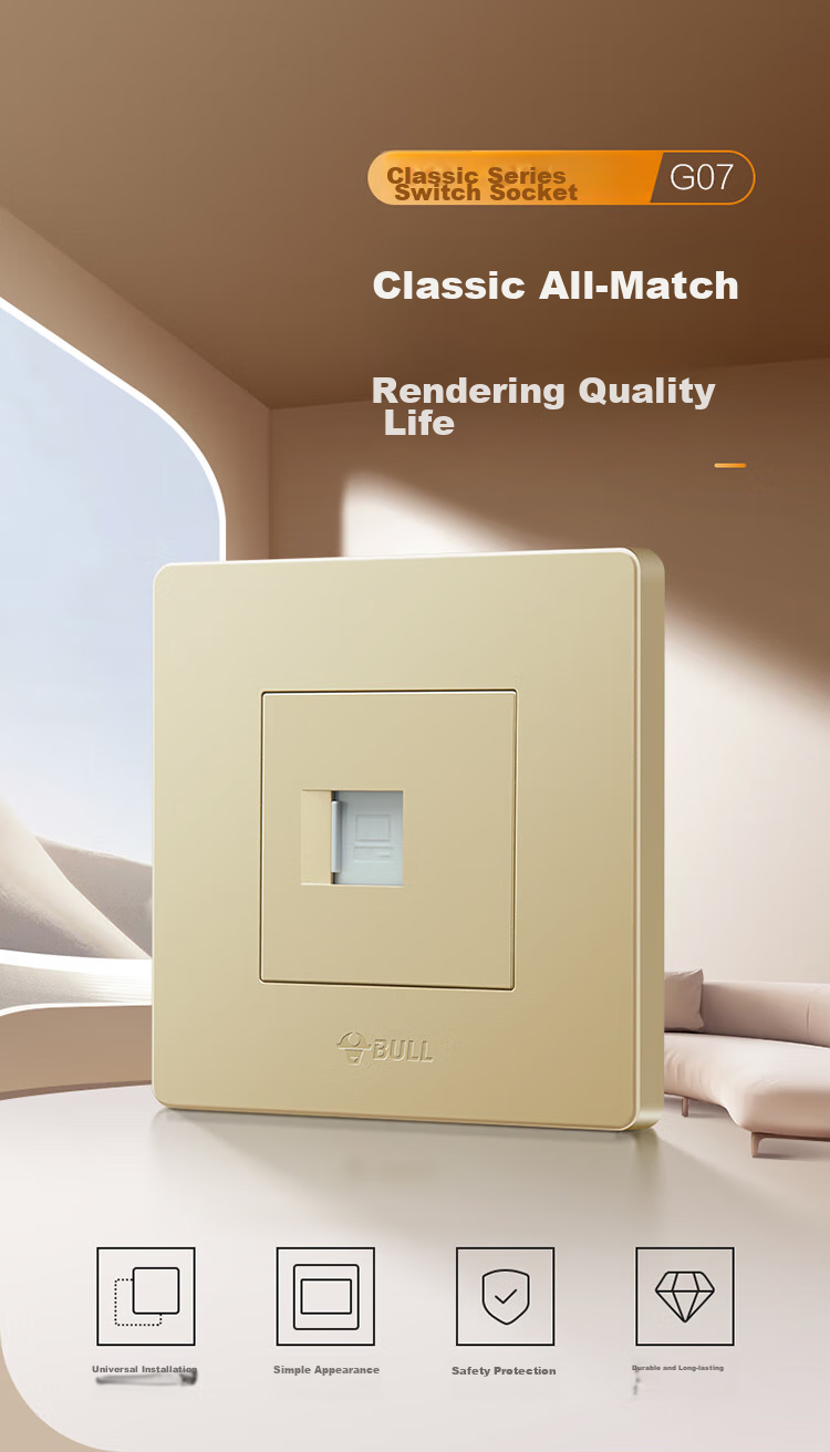 BULL Switch Socket G07 Series Single Computer Cable Type Category Six Socket G07T102B(U6), Champagne Gold Concealed Installatio 1