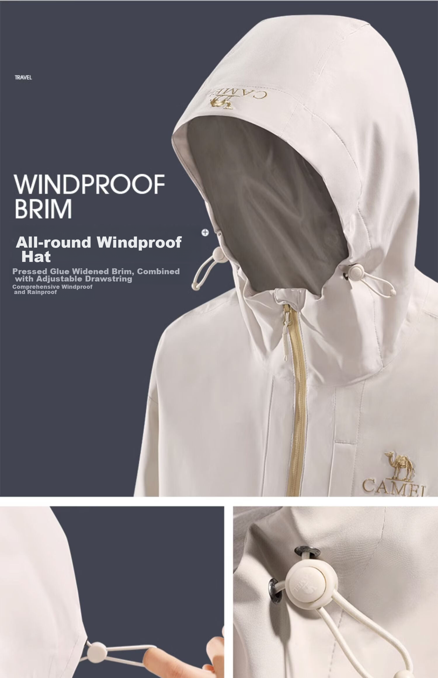 CAMEL Women's Triple-Protection Windproof And Waterproof Jacket, Spring And Autumn New Style, Hooded Casual Outdoor Coat 12