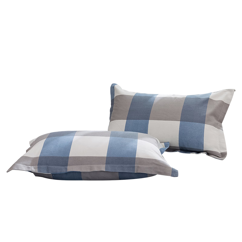 AVIVI Coarse Linen Pillowcase, Summer Cooling Mat Pillowcase, One Pair, Bright Blue Check Pattern, 48*74cm