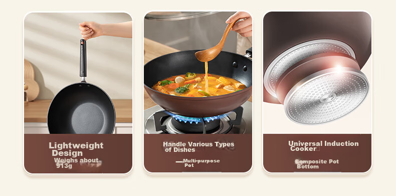 SUPOR Non-Stick Wok, Flat-Bottom Frying Pan for Stir-Fry And Steak, Low-Smoke, 28cm, Compatible with Induction And Gas Stoves 4