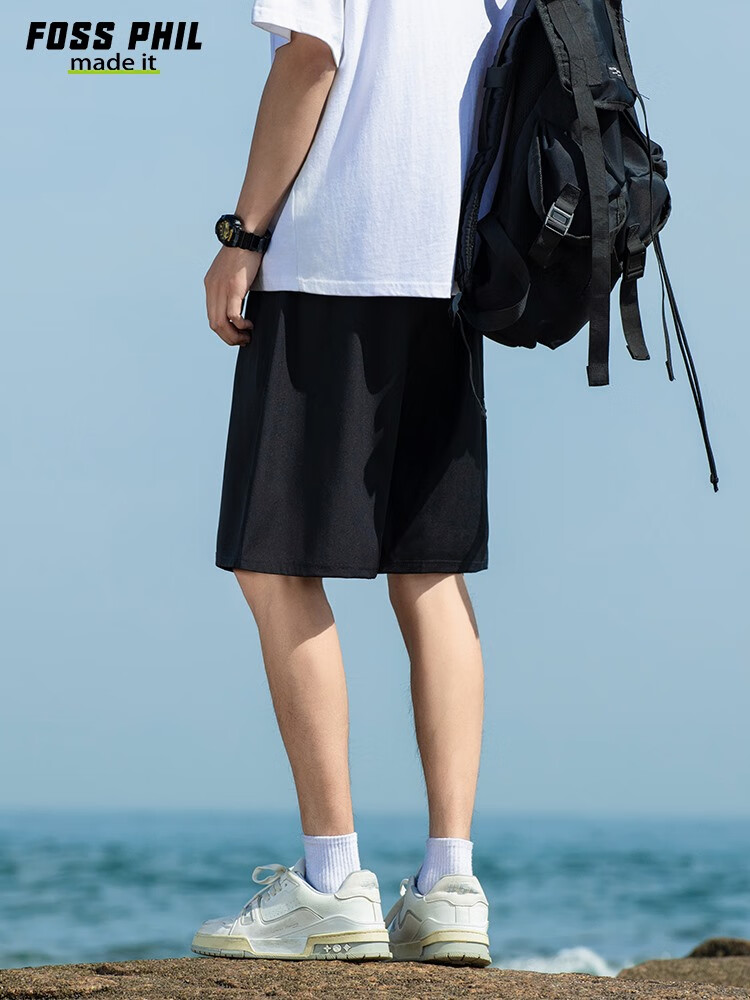 Foss Phil Men's Shorts, Summer Ice Silk Thin Breathable Casual Straight Loose Pants, FPD06 Black XL 5