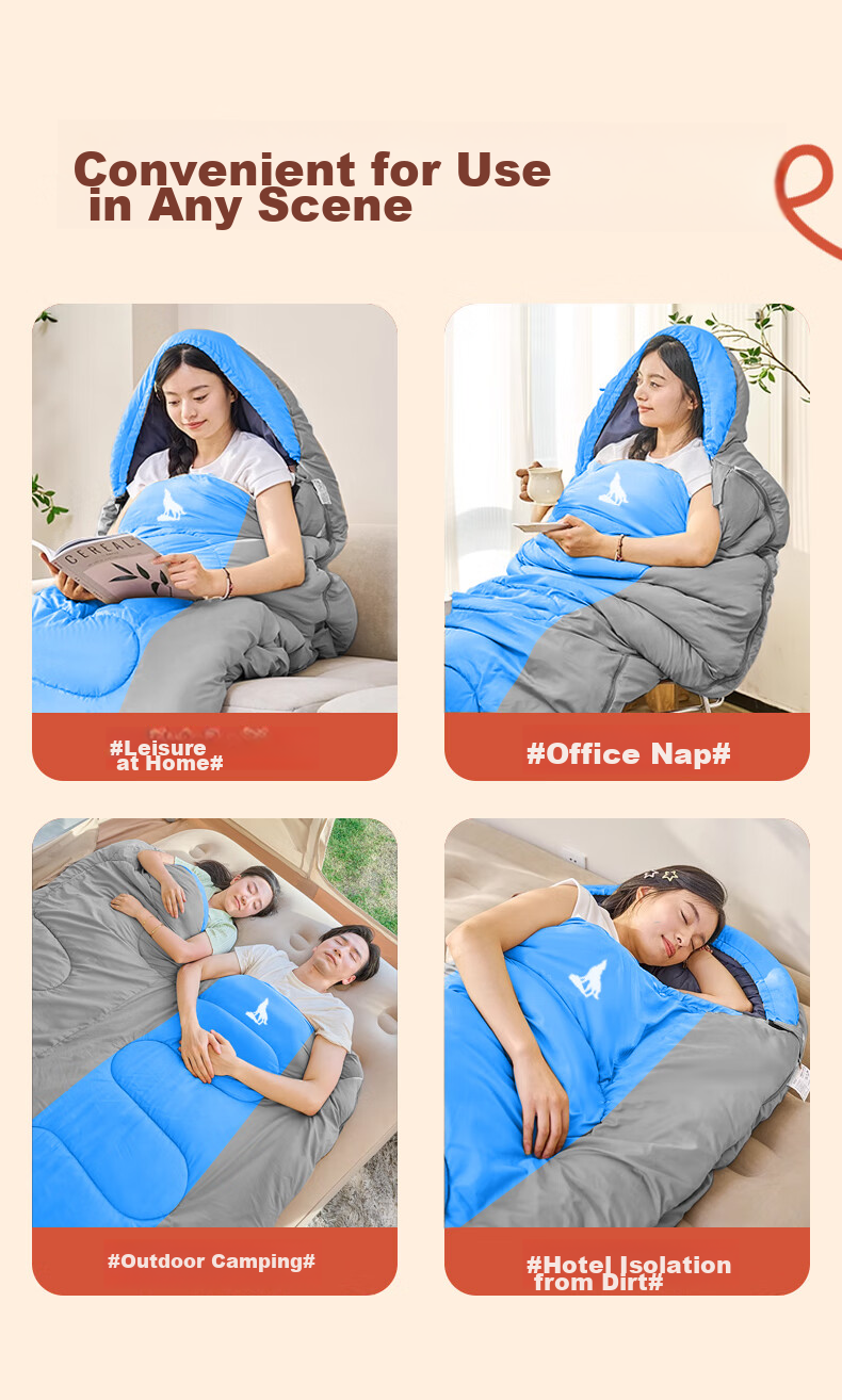 BeiJiLang Sleeping Bag for Adults, Outdoor Travel, Winter And All Seasons, Warm Indoor Camping, Double-Person Dirt-Proof Cotton Sleeping Bag, 1.0KG 9