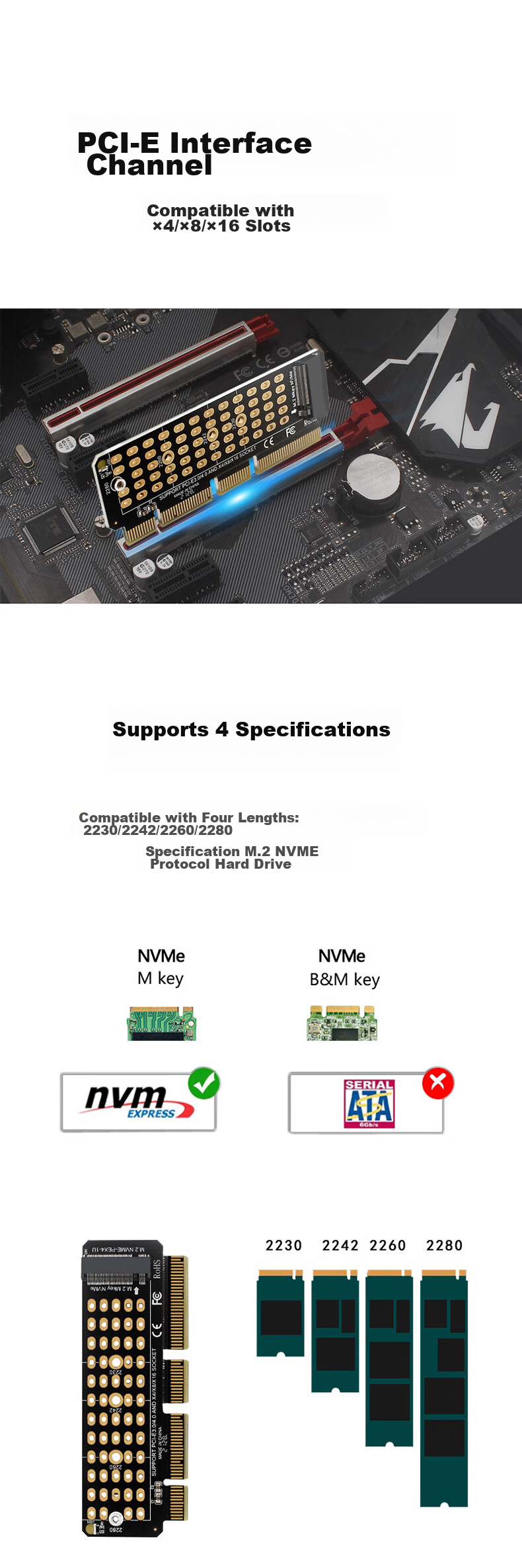 LinkStone PCIe to M.2 NVMe Expansion Card Compatible with PCIe 4.0/3.0, Suitable for Desktop Computers And Chassis, X4/X8/X16 Expansion SSD Adapter Card 4
