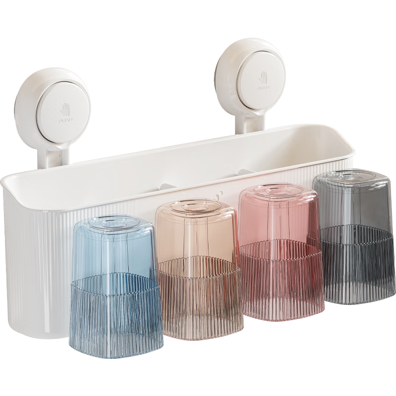 Taili Toothbrush Holder, High-End Feel, No Drilling Required, Suction Cup Toothbrush Rack, Wall-Mounted Toothbrush Cup And Mouthwash Cup Storage Rack, Four-Person Model