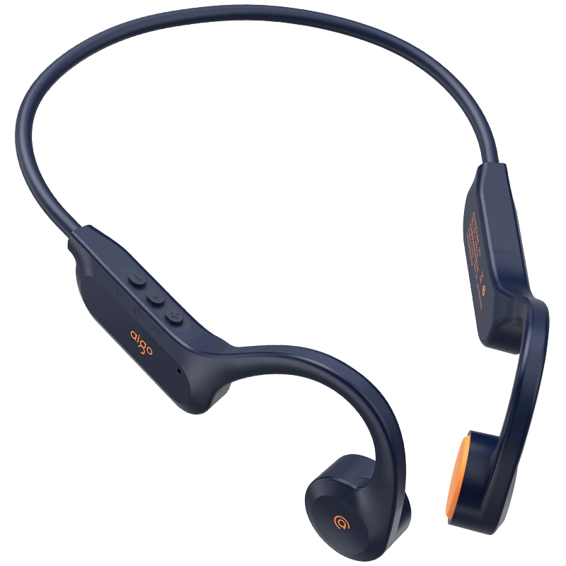 Aigo Bone Conduction Bluetooth Sports Headphones, IP56 Dust And Water Resistant, Open Wireless 32GB Memory MP3, for Cycling Running, Ear-Hook Style with Long Battery Life, G03 Navy Blue