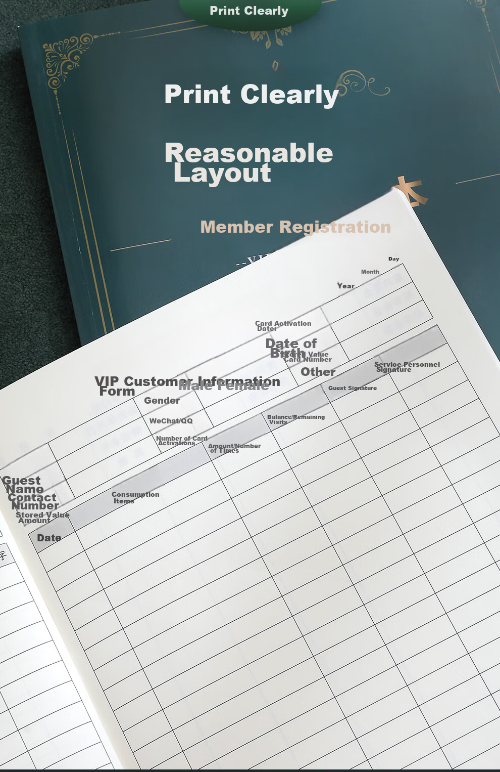 Jiaranheng Member Registration Book, Beauty Salon Customer File A4, Client Management Manual, VIP Information Registration Form, Hair Salon Manicure Eyelash Customer Record Book, Customized, Premium Black Gold 12