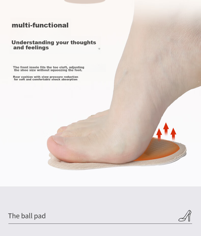 FOOTOPPO Sponge Foam Foot Pads, Palm Pads, Half Size Women's High Heels, Insoles for Toe Side, Anti-Pain, Non-Slip, Shock-Absorbing Shoe Inserts for Wome 7