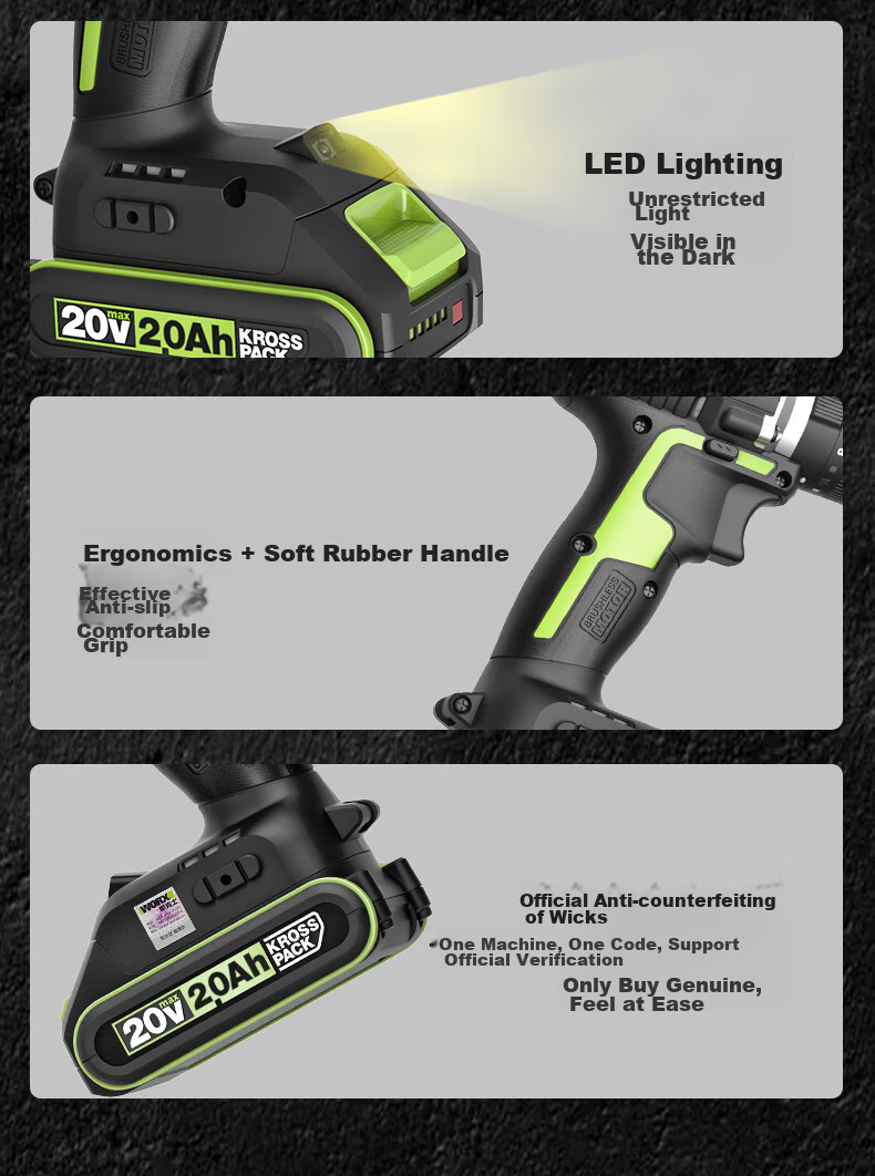 WORX 20V Brushless Impact Drill WU369.1 (Single Battery), Electric Drill with Lithium Battery, Pistol Drill for Home Use, Wall Drilling 23