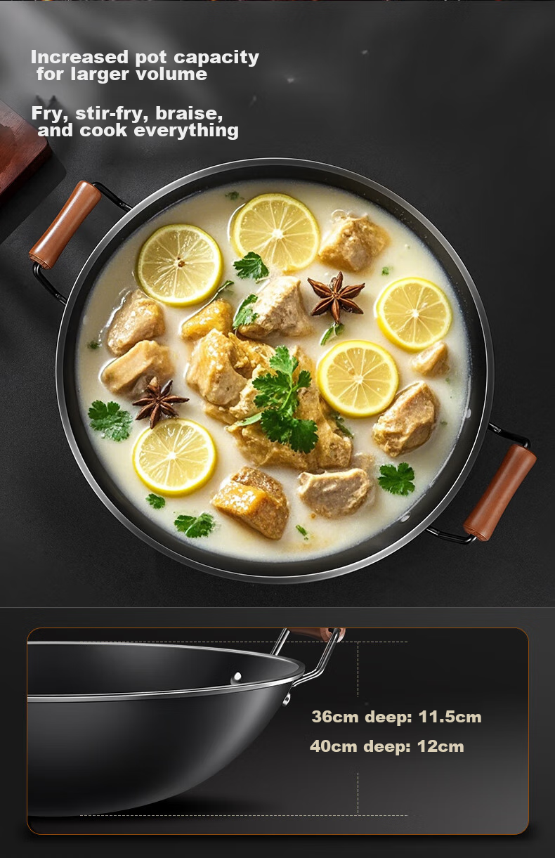 SSGP® Double-Handled Iron Wok, Preheated, Non-Coated, Specially Designed for Gas Stoves, Large Round Bottom, for Home Use, 45cm, 30274 10