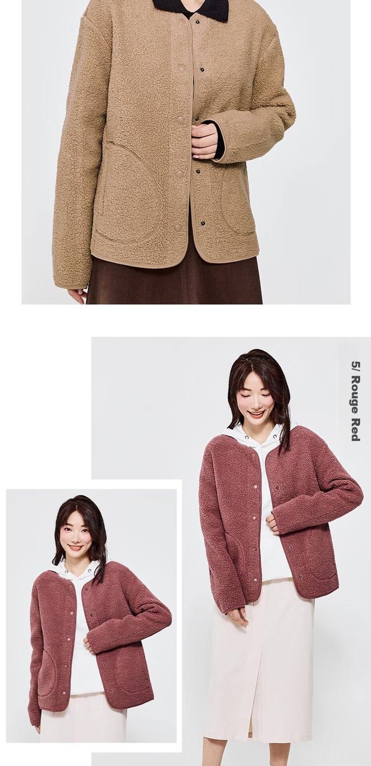 Giordano Women's Teddy Fleece Warm Fashionable Crew Neck Loose Cardigan Jacket 05372859 17