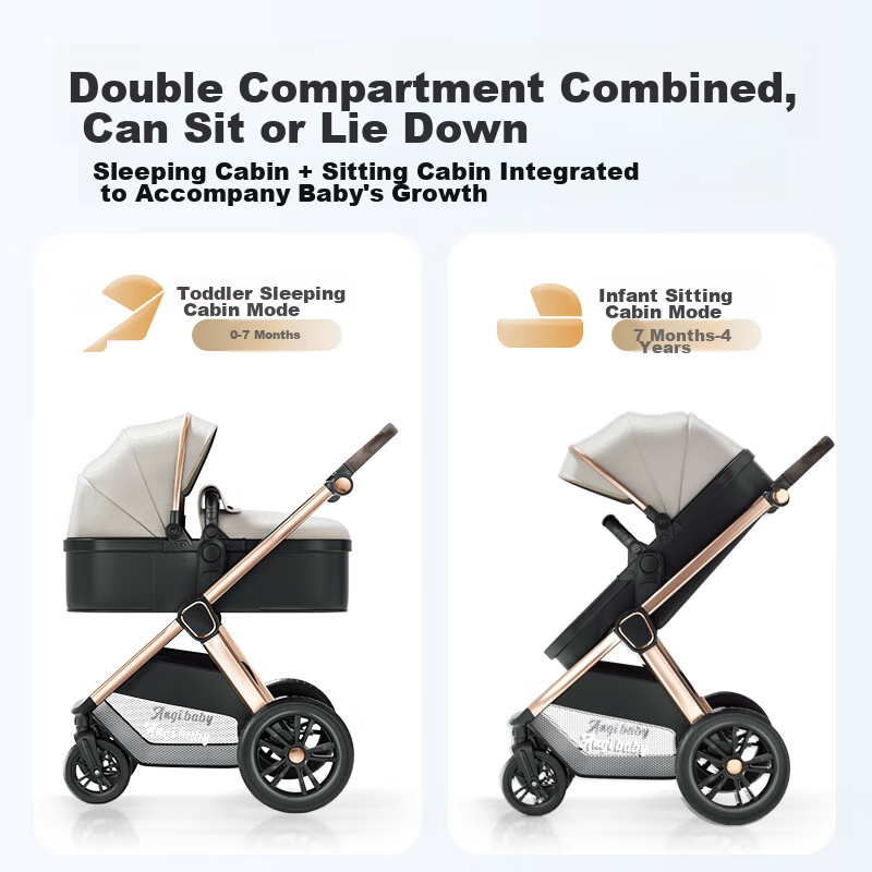 ANGI BABY Stroller with High View, Reversible Seats, Reclining Positions, Shock Absorption, Foldable, Suitable for Newborns to 3 Years Old