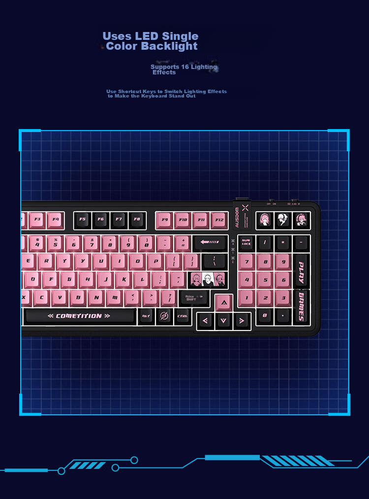 AUSDOM 98Pro Five-Sided Hot Melt Mechanical Keyboard, Gaming E-Sports Three-Mode Bluetooth Wireless Office Customizable Full-Key Anti-Ghosting High-Aesthetic Gift Keyboard 98 Keys - Meow Sound Party 7