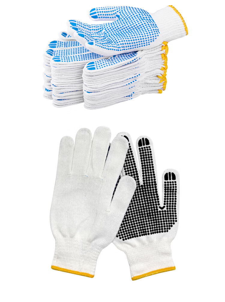 Gongzhe Cotton Yarn Work Gloves Labor Protection Wear-Resistant Non-Slip Breathable Construction Work Gloves Blue Edge Thread 24 Pairs 10