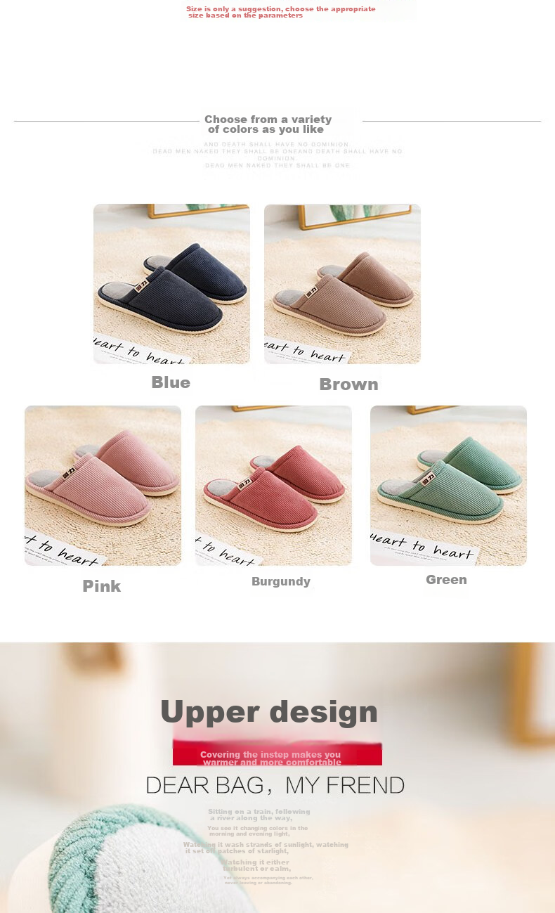 Huili Cotton Slippers for Men And Women, Fleece-Lined, Autumn And Winter Indoor Use, Odor-Resistant, Non-Slip, Warm Cotton Slippers HL0006 Leather Red Size 40-41 3