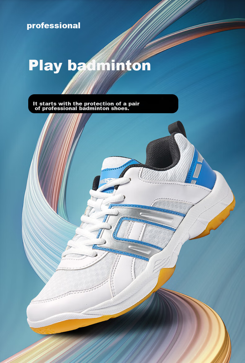 KAWASAKI Badminton Shoes for Men And Women, Durable Breathable Professional Competition Training Sports Shoes K-073D White Blue 35 1