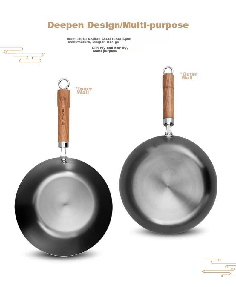 Dianjiang Non-Coated Deep Iron Wok, Flat Bottom Frying Pan, Small Iron Skillet for One Person, Baby Food Cooking Pot, 26cm 6