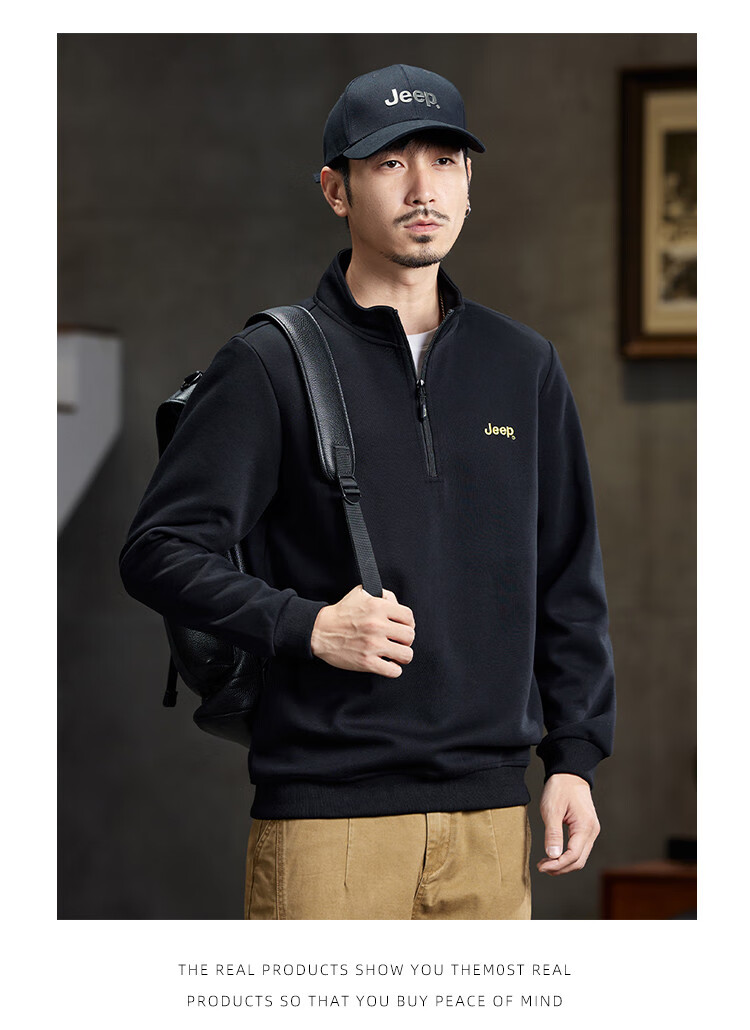 JEEP High-End Stand-Collar Sweatshirt for Men, Spring And Autumn 2026, Loose-Fitting Sports Polo Shirt with Collar, Long-Sleeve T-Shirt Top for Me 16