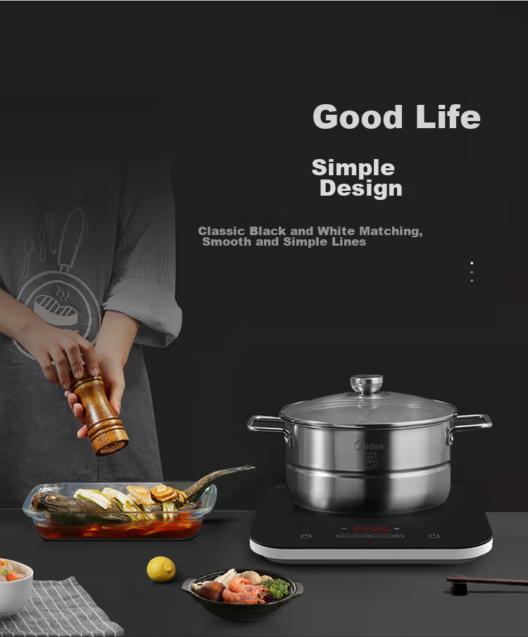Midea Induction Cooker Ceramic Cooktop, High-Power Household 2200W, Constant Even Heat Technology, Smart Timer, Hot Pot And Stir-Fry Set with Microcrystalline Panel C22-WH2237 3