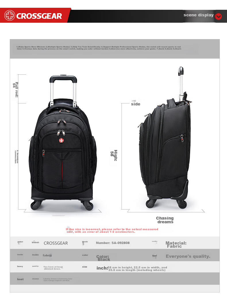 CROSSGEAR Backpack with Wheels, 15.6-Inch Laptop Bag for Men And Women, Business Travel, Outdoor Adventures, Carry-On Luggage with Wheels 14