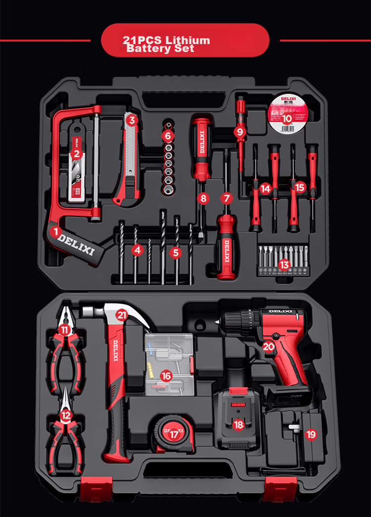 DELIXI ELECTRIC (DELIXI) Multi-Functional Lithium Battery Drill Set, Household Toolbox, Hardware And Electrical Tools, Woodworking Special Repair Kit 26