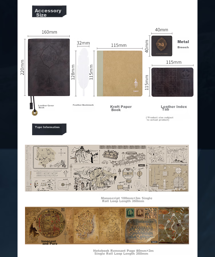 Kinbor × Grave Robbers' Chronicles Journal Birthday Gift Box Stationery Set (Leather Cover Journal with Index Tabs, Adhesive Tape, Kraft Paper Notebook), Qing Tong Men Hou DTB6567, Gift-Giving Item 7