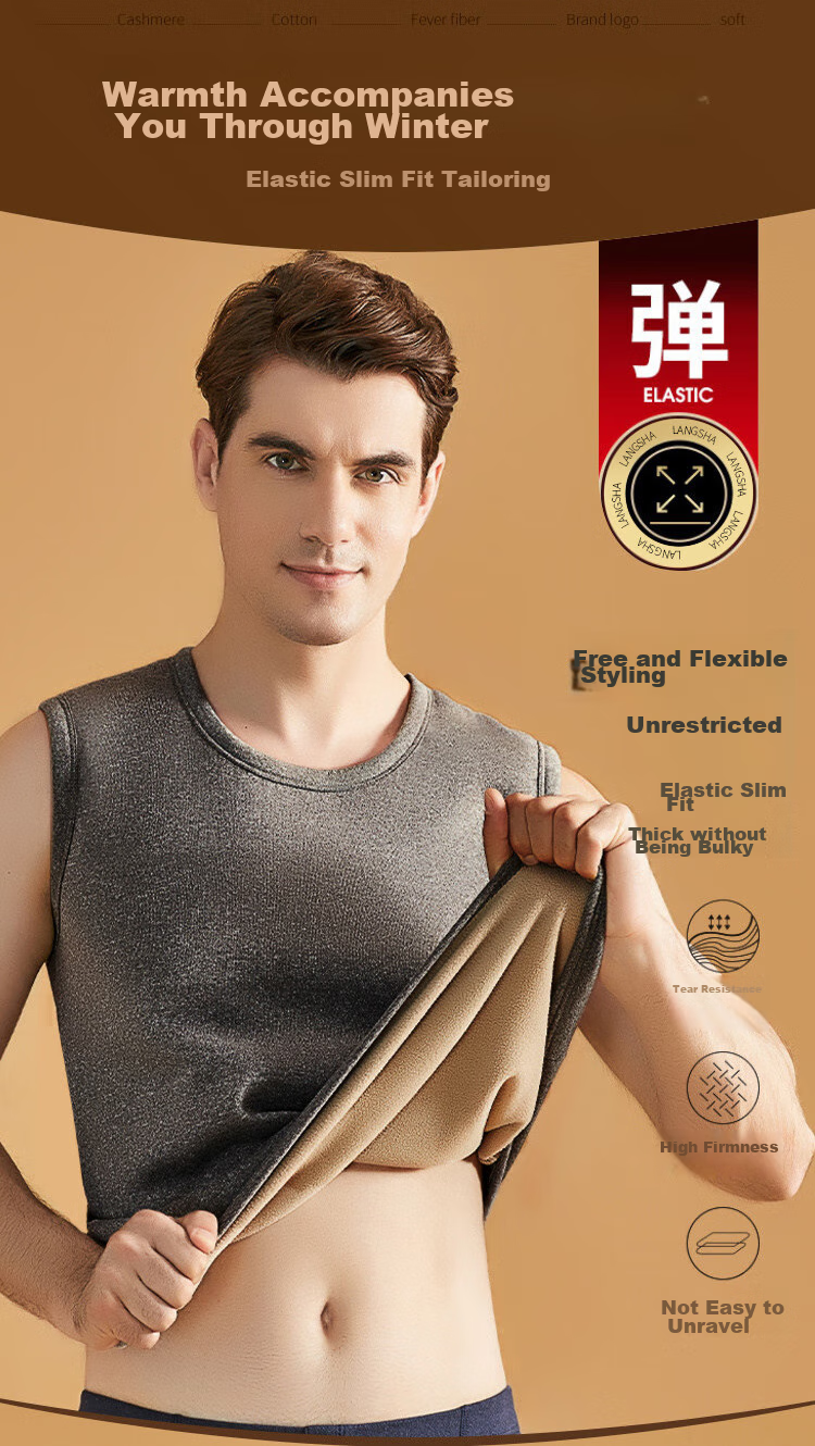 LangSha Thermal Vest for Men, Autumn And Winter, Lambswool Fleece-Lined, Thickened, Slim-Fit, Inner Wear, Cold-Proof, Autumn And Winter Base Layer for Me 12